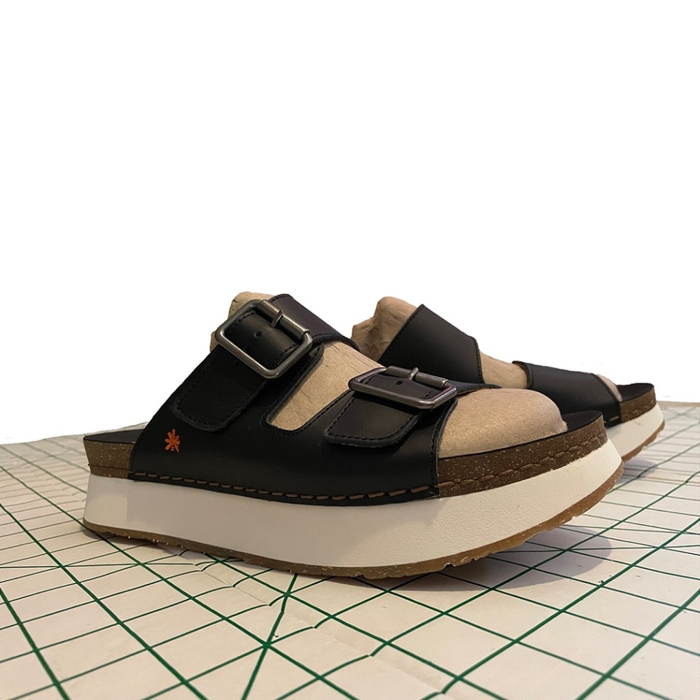 Comfortable leather sandals, size 40/W9-9.5, Black Platform Slides, ART Company